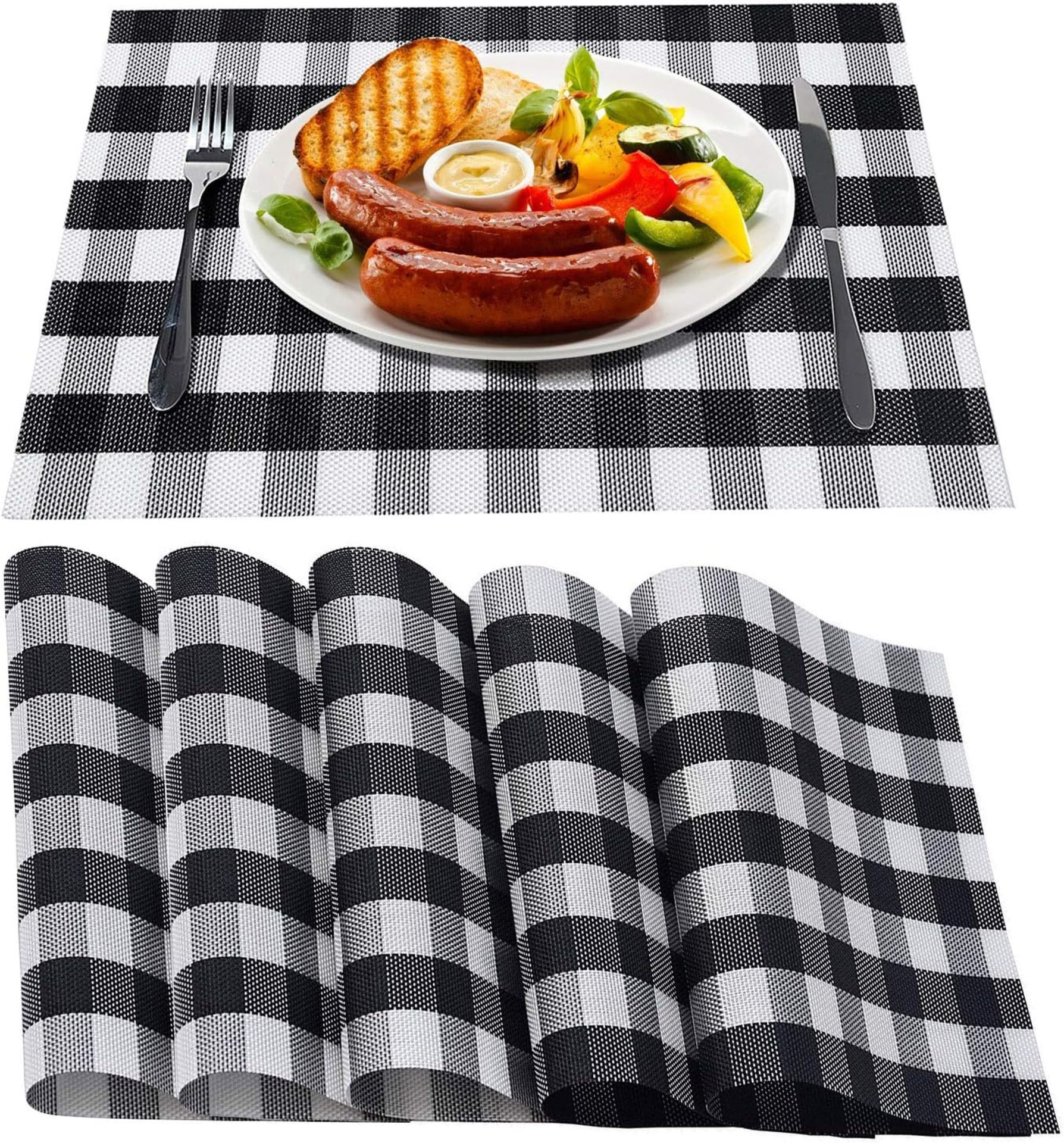 RRP £30 Set of 3 x 6PCS Black Placemats,Non-Slip ChristmasTable Mats Wipeable Crossweave Woven Vinyl