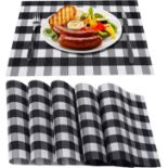 RRP £30 Set of 3 x 6PCS Black Placemats,Non-Slip ChristmasTable Mats Wipeable Crossweave Woven Vinyl