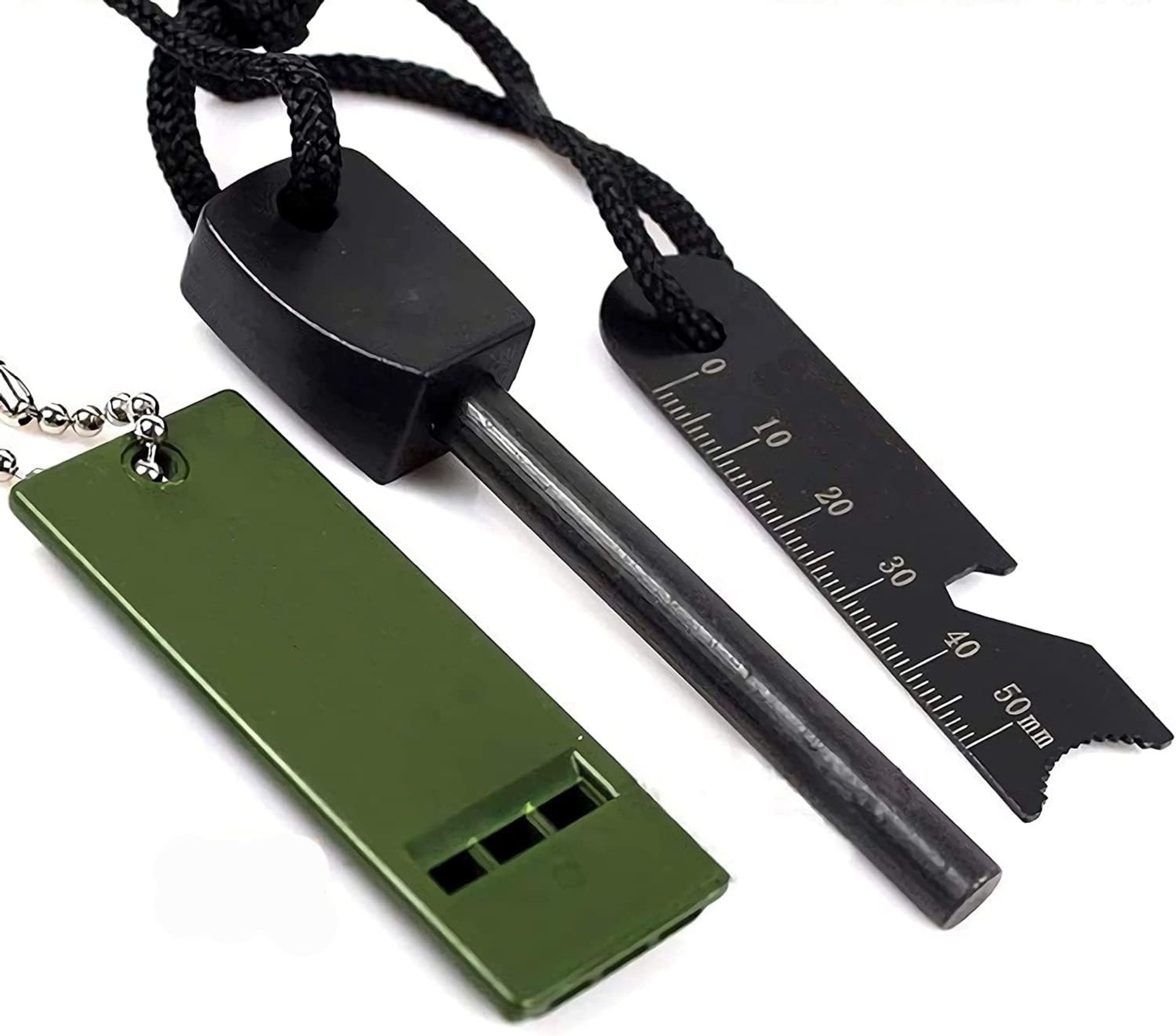 Set of 4 x Magnesium Rod Drilled Flint Fire Starter kit with Survival Whistle - 7 Functions