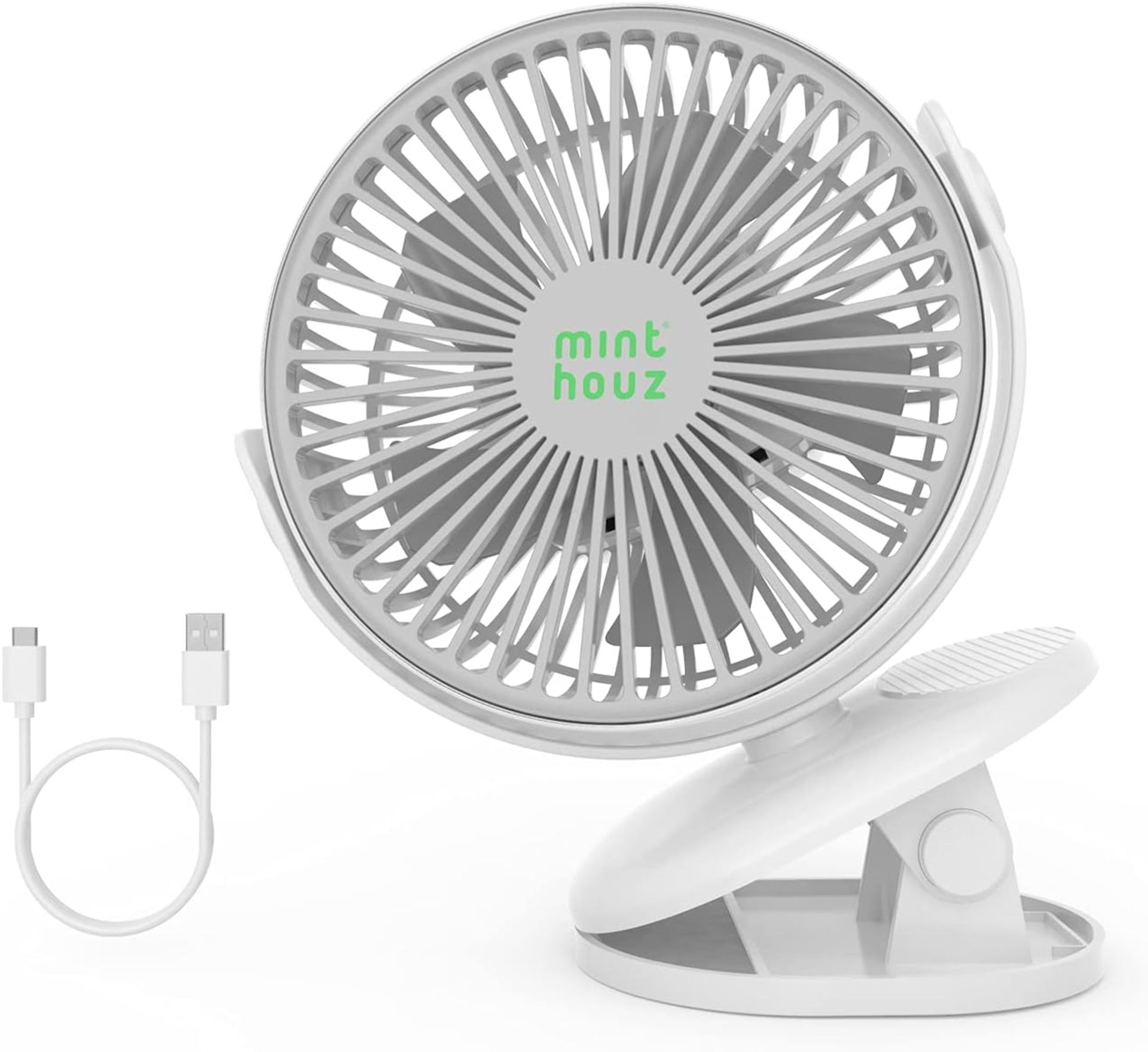 RRP £32.99 Minthouz Clip on Fan, 4000mAh Portable Fan Rechargeable Battery Operated Fan,Upgraded