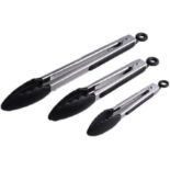 RRP £36 Set of 3 x 3-Pieces Smithcraft Kitchen Barbecue Tongs Set 18/8 (304) Stainless Steel Cooking