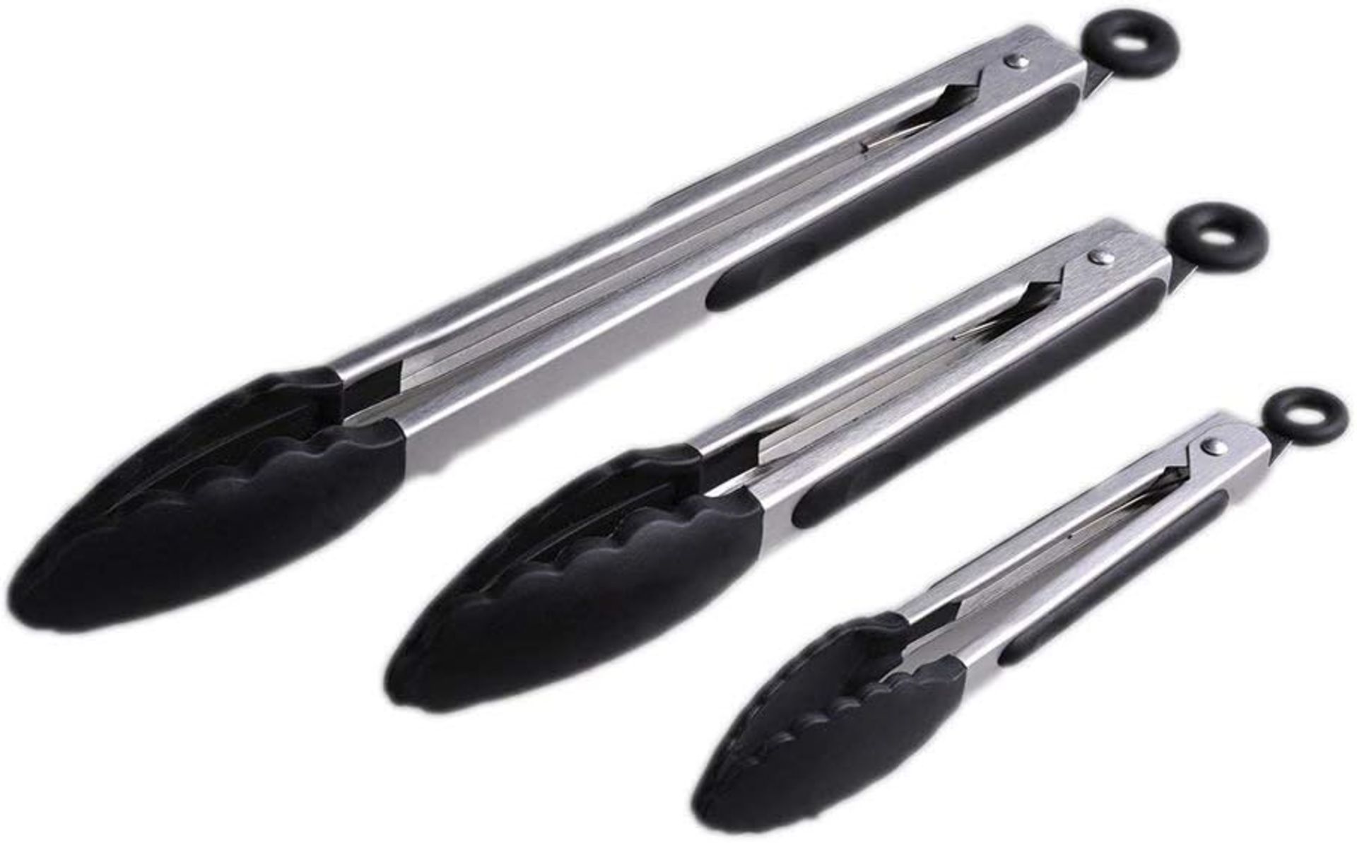 RRP £36 Set of 3 x 3-Pieces Smithcraft Kitchen Barbecue Tongs Set 18/8 (304) Stainless Steel Cooking
