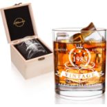 RRP £50 Set of 6 x LIGHTEN LIFE Birthday Gifts 360ml,1983 Glass in Valued Wooden Box Glass