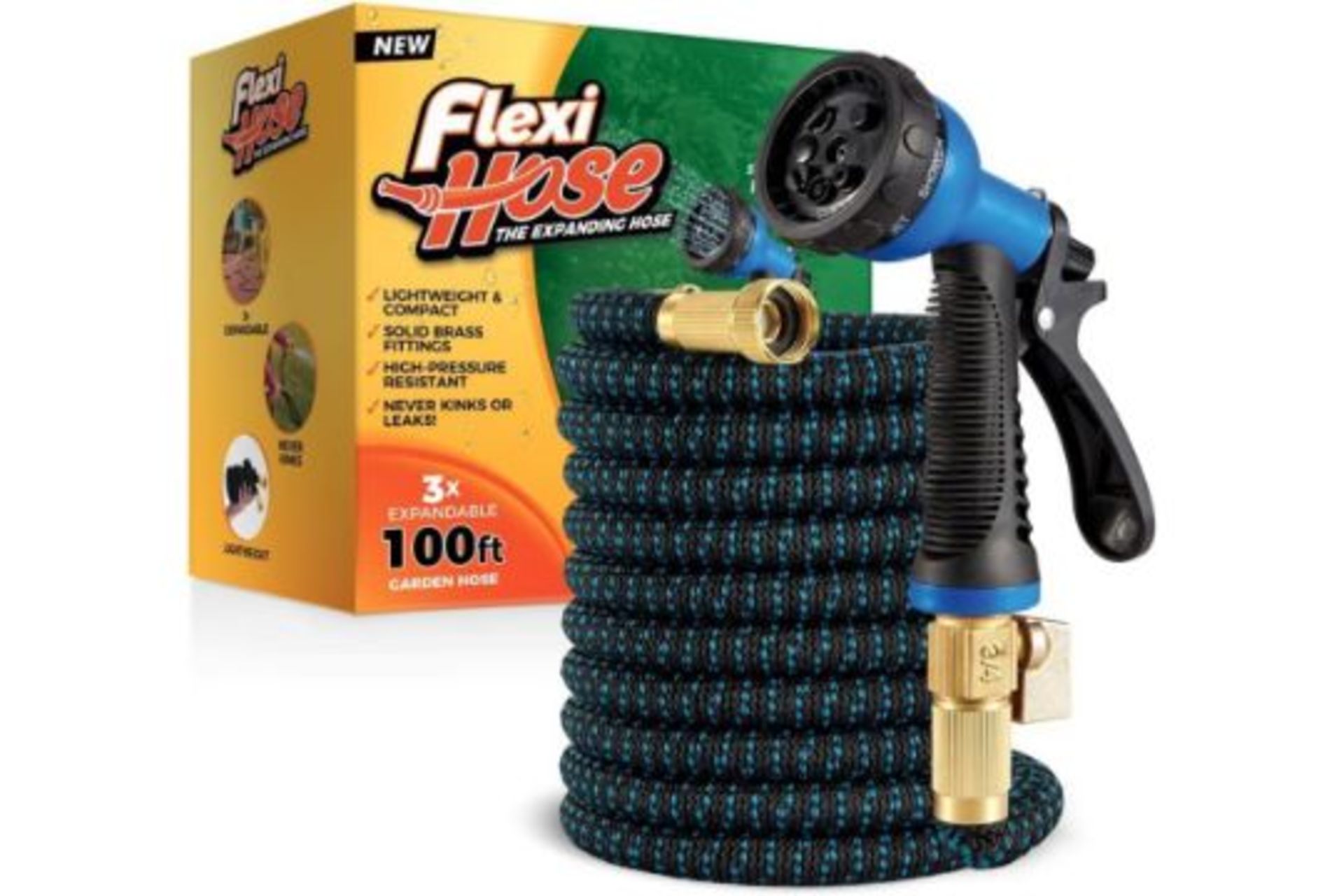 RRP £48.99 Flexi Hose Upgraded 100FT Expandable Garden Hose Pipe Including 8 Function Spray Gun