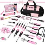 SHALL Pink Tool Set, Home Tool Kit for Women, Ladies Basic Tool kit for House with 14”Wide Mouth