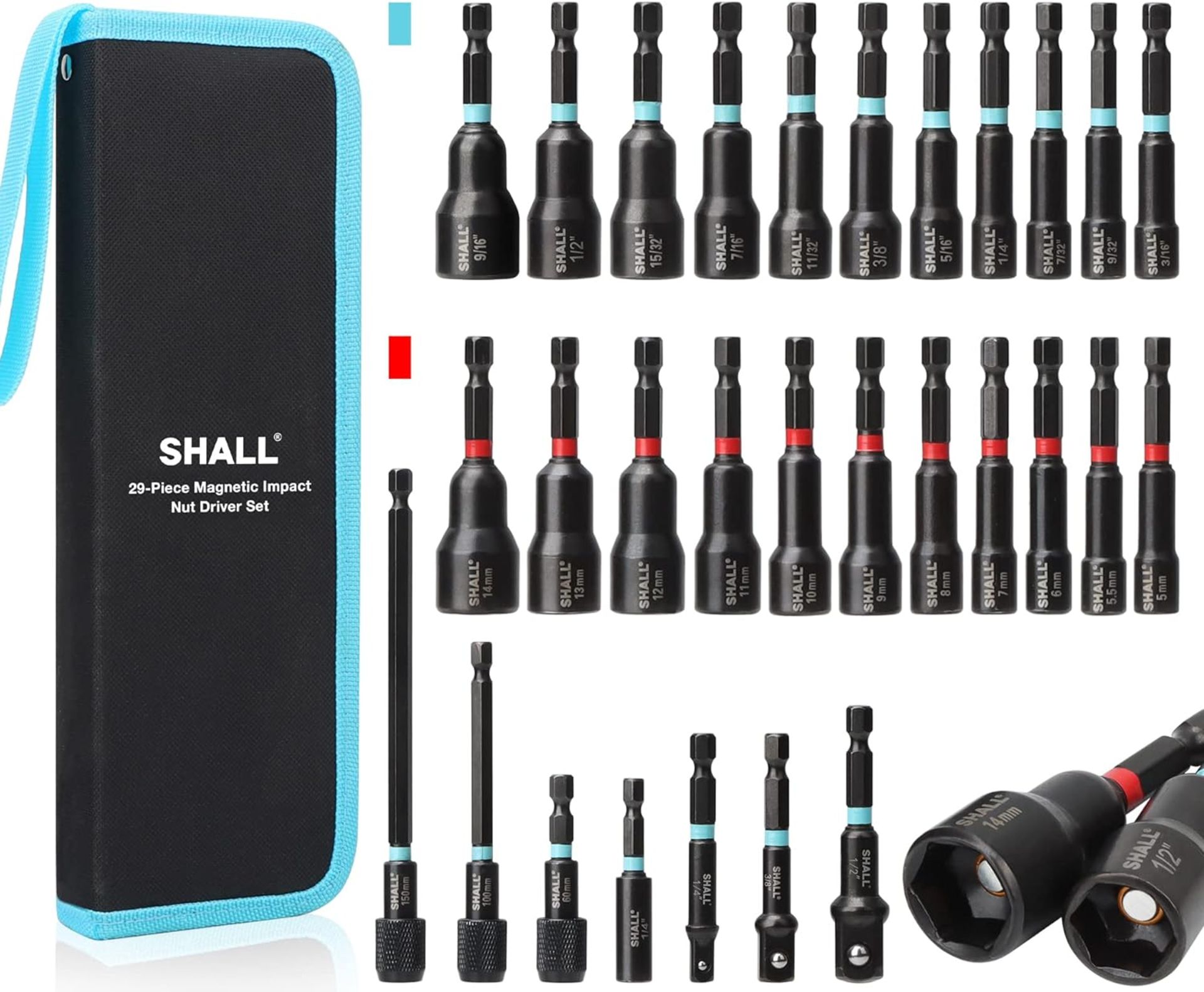 RRP £21.99 Shall 29PCS Magnetic Nut Driver Set, Impact Drill Bit 1/4'' Hex Shank, SAE & Metric Cr-