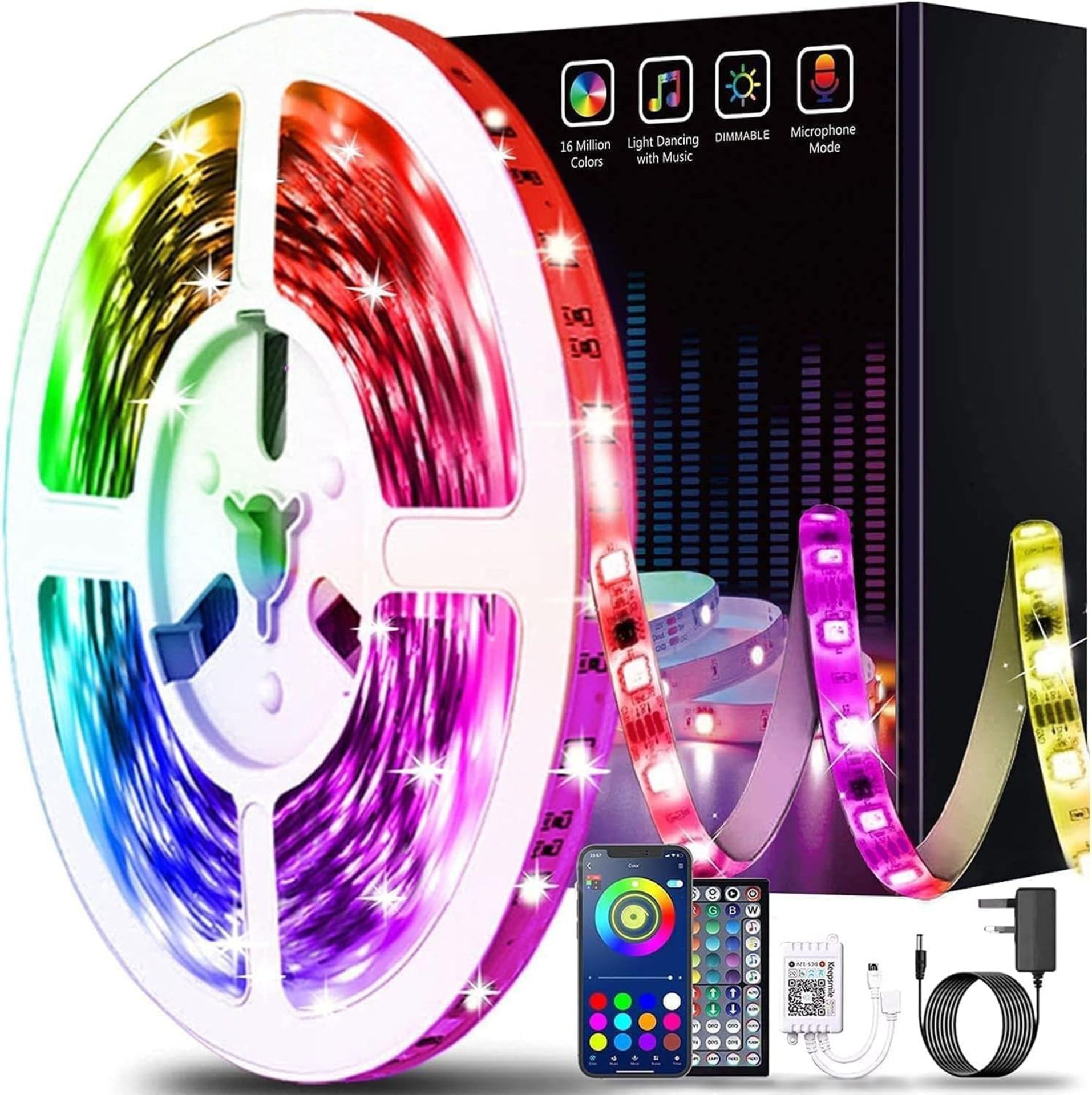 RRP £190 Collection (16 pieces) of Keepsmile 15M Led Strip Lights Smart App Control Music Sync Color - Image 2 of 3