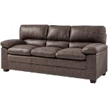 RRP £395 Bravich Oxford 3 Seater Sofa. Dark Brown Faux Leather Sofa, Three Seater Bonded Leather