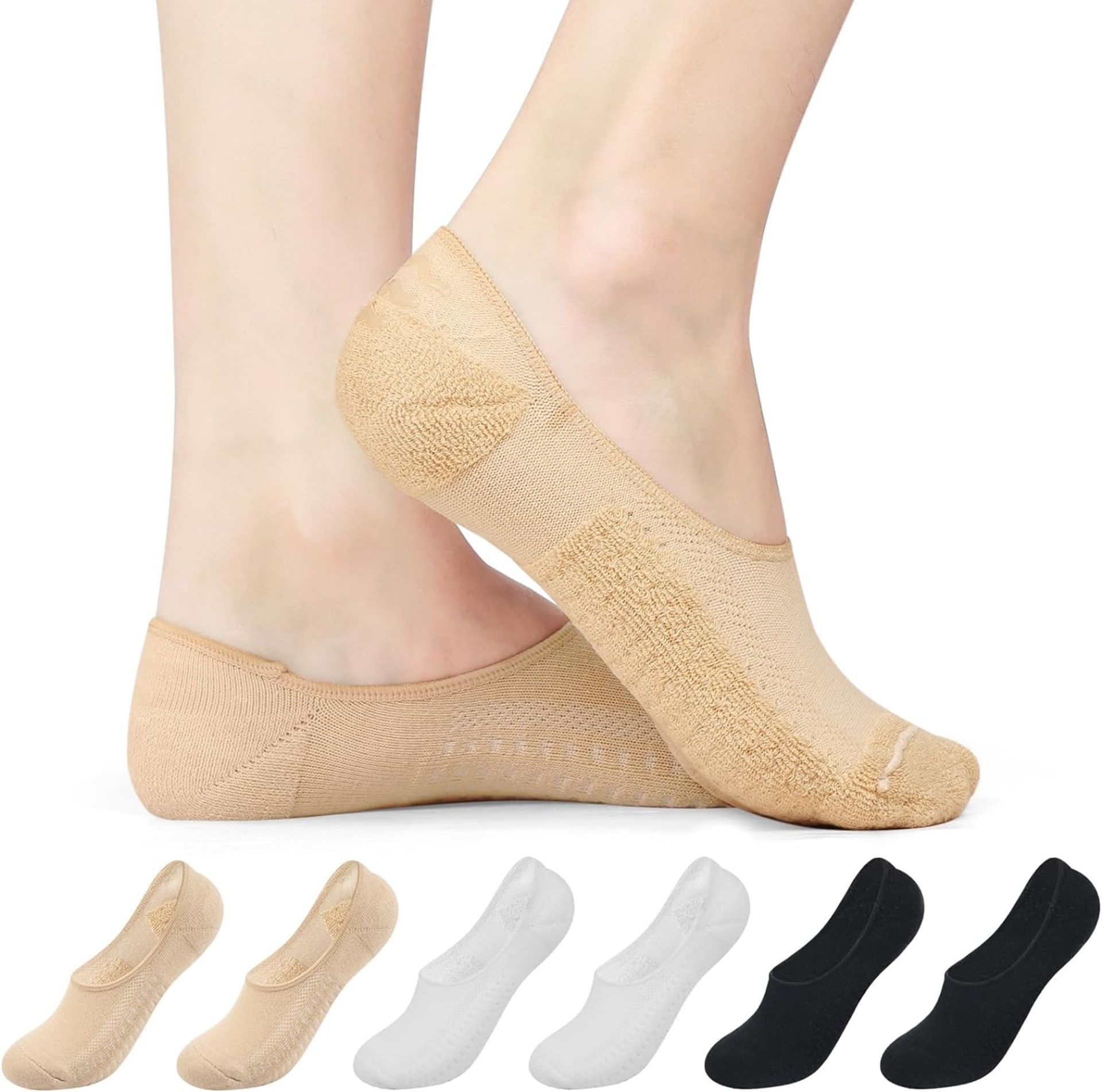 RRP £36 Set of 4 x 6-Pack Trainer Socks for Women, Invisible No Show Cushioned Sport Ankle Socks