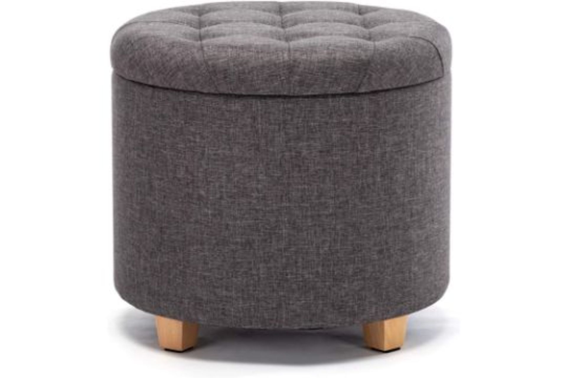 RRP £59.99 HNNHOME 45cm Round Linen Padded Seat Ottoman Storage Stool Box, Footstool Pouffes Chair