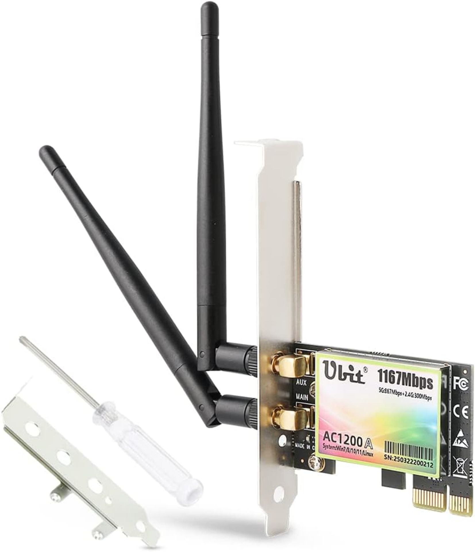 RRP £45 Set of 3 x Ubit WiFi Card, AC 1200Mbps Wireless WiFi PCIe Network Card 5GHz/2.4GHz Dual Band