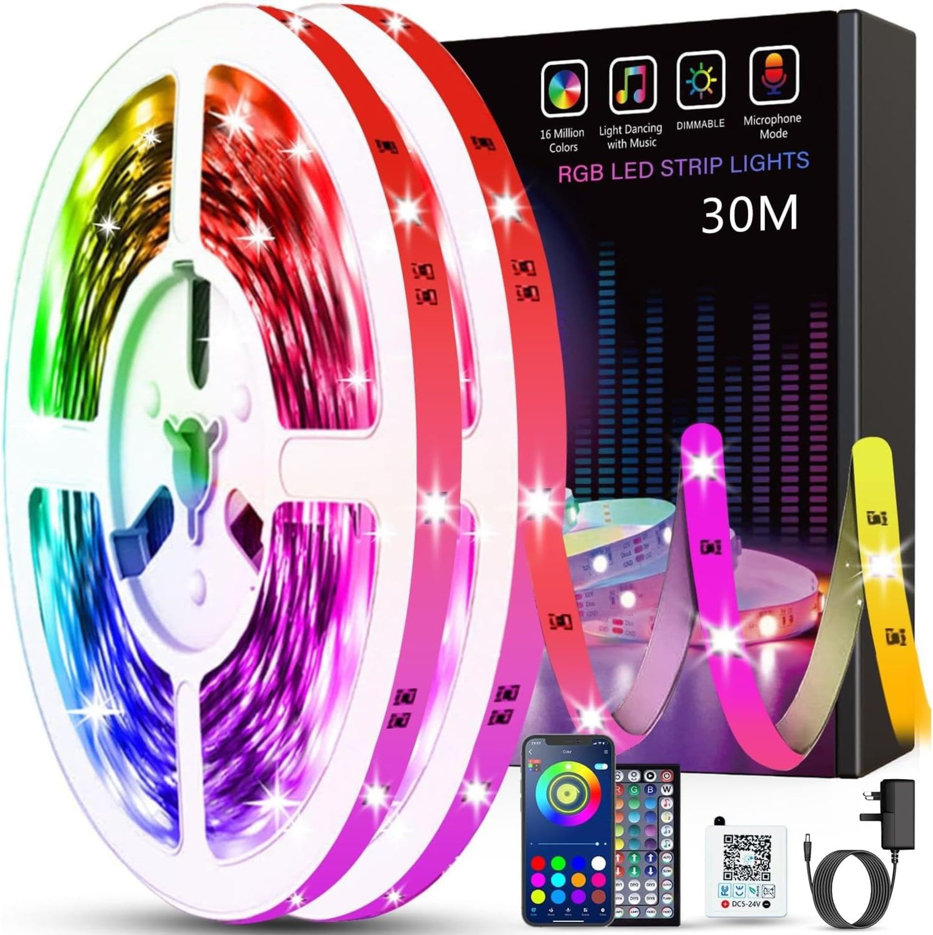 RRP £190 Collection (16 pieces) of Keepsmile 15M Led Strip Lights Smart App Control Music Sync Color