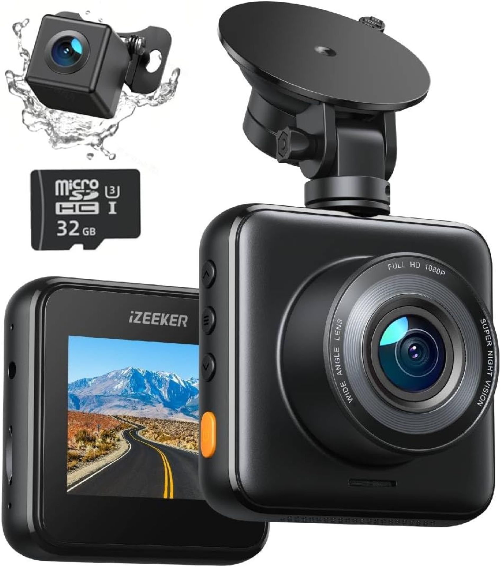 iZEEKER Dash Cam Front and Rear 1080P Full HD Car Camera Dashboard, Dual Dashcam for cars 170°