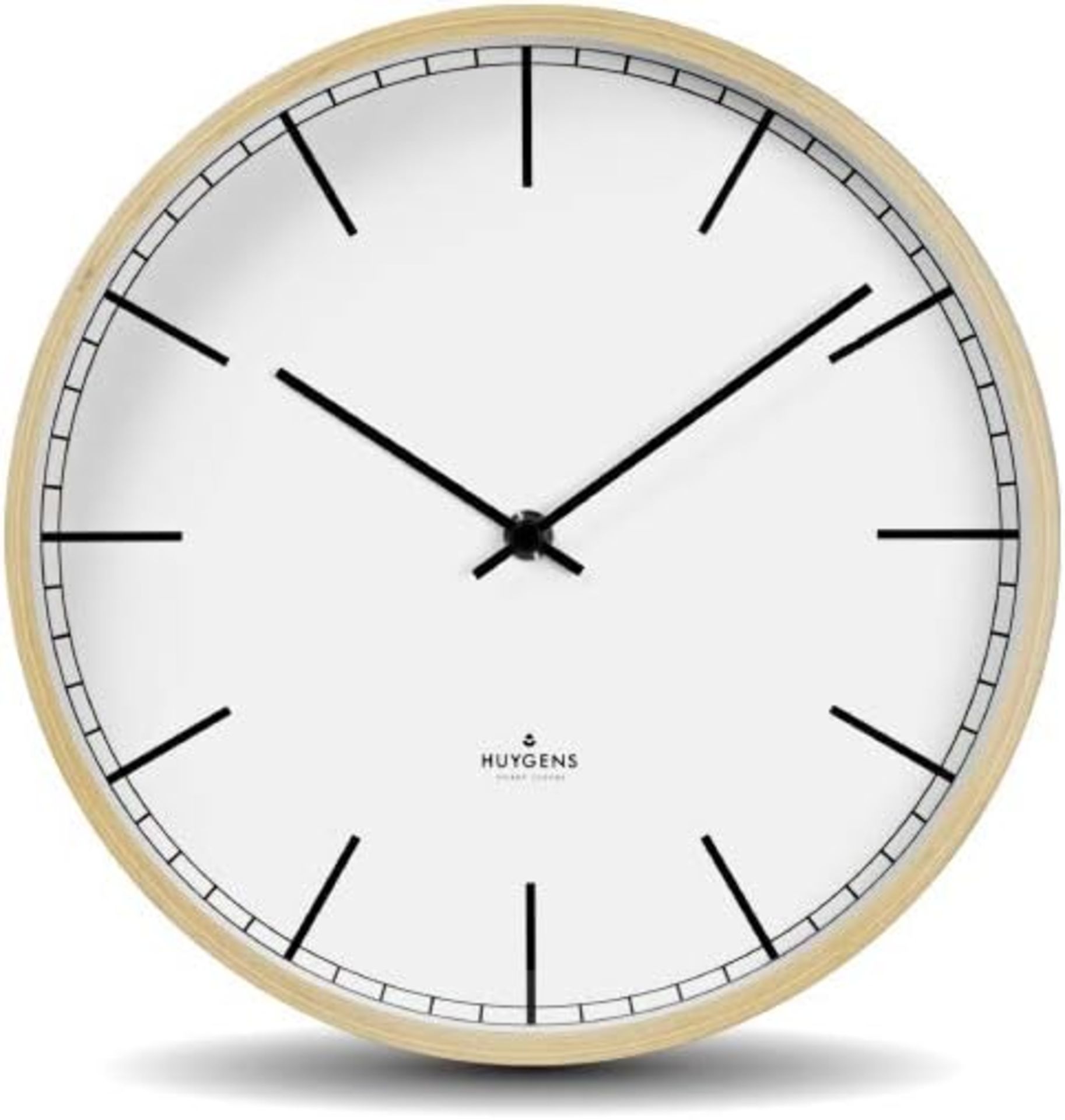 RRP £39.99 Huygens - Wood25 Index - White/ Old Arabic Numerals Wall clock - Silent Quartz Movement