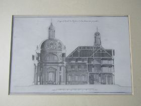 Architectural print, framed and glazed 50cm x 63cm approx