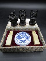 3 ebony? Buddha's and a wax seal set