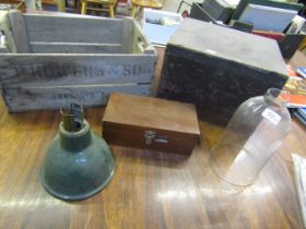 Vintage enamel light, boxes and cloche