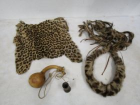 Zulu leopard skin headdress and loin cloth worn by royals and chiefs only and medicine man's drug