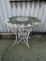 Wrought iron bistro table with mosaic style top