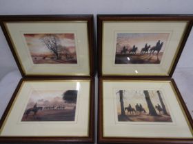 4 prints Racehorses in training, in matching frames 34x28cm