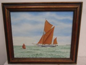 signed oil on canvas of sailing boat 63x53cm