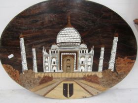 Taj Mahal inlaid hand carved/marquetry plaque 60x46cm wood and mixed materials