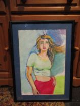 Wendy M Dabrowska pastel drawing of a young lady, framed and glazed 50cm x 69cm approx