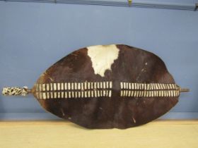 Full size Zulu war shield. H155cm approx - please note we are unable to offer postage on this lot