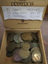 Coinage- 51 pennies 1903-67, 22 half pennies 1931-67 and 9 farthings 1911-45