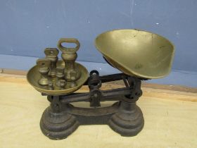 Vintage kitchen scales with brass bell weights