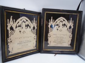Two beautiful Victorian embossed mourning cards housed in their original black and gold wooden