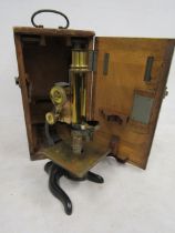 E Leitz Wetzlar brass boxed microscope