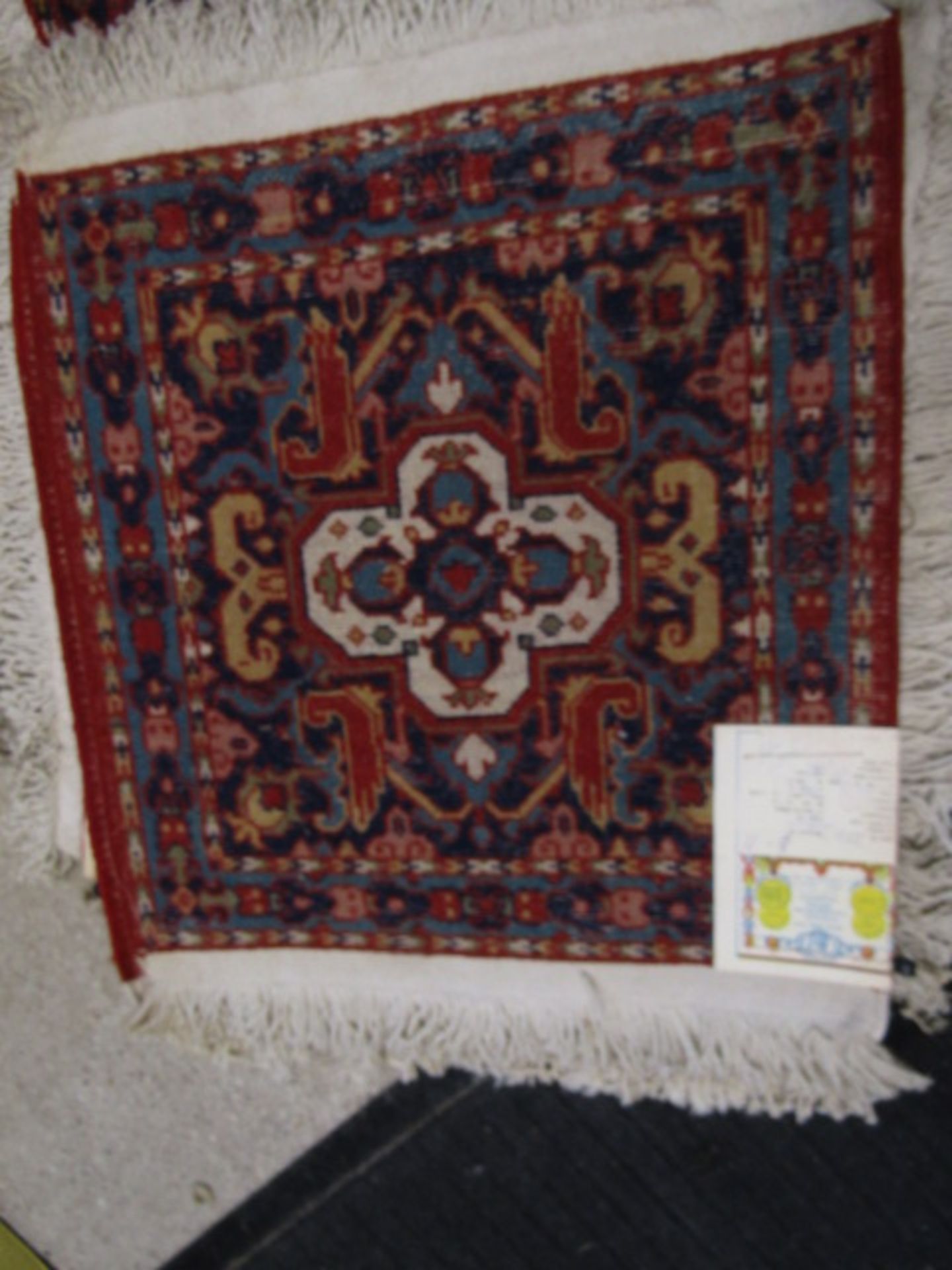 7 square wool Armenian carpet mats 44x42cm (excluding fringe) - Image 13 of 18