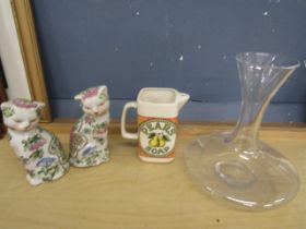 Japanese ceramic cats, Pears soap jug and a ships decanter