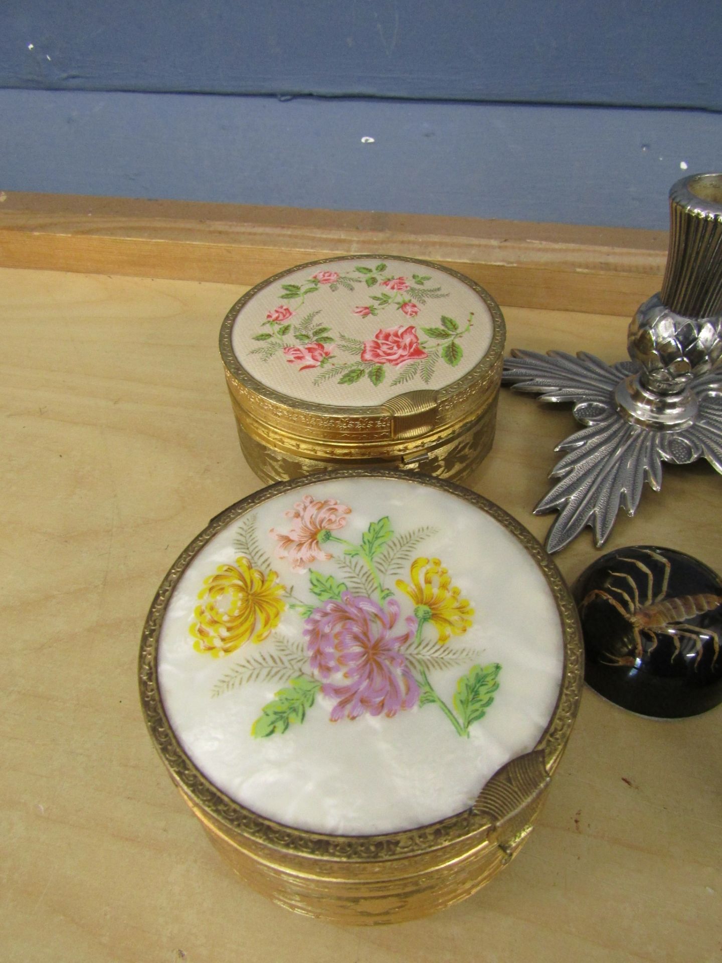 Candlesticks, small brass animals and glass scent bottle etc - Image 6 of 6