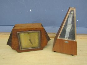 Art Deco oak cased mantle clock and metronome