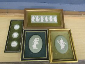 4 Framed sage green Wedgwood Jasperware plaques