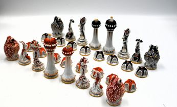 Meissen 'Sea Life' porcelain chess set, designed by Max Esser circa 1923, comprising thirty-two