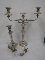 A large candelabra, candlestick and a pair horn candlesticks a/f