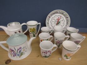 Portmeirion collection of various mugs and 2 teapot- one teapot has broken spout and 2 mugs have