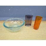 2 Coloured glass vases and bowl etc
