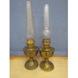 2 brass oil lamps with funnels