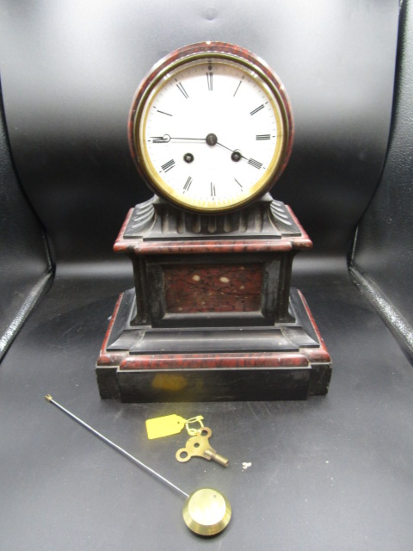 A French Victorian slate clock with pendulum and key- working but not striking - Image 2 of 7