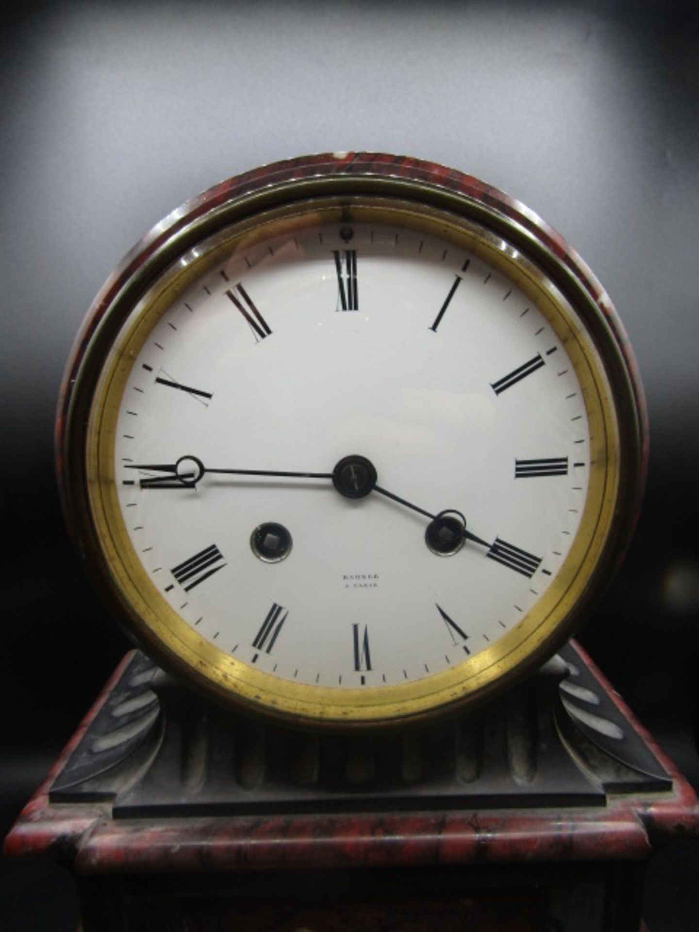 A French Victorian slate clock with pendulum and key- working but not striking - Image 3 of 7