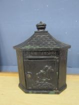 Cast iron letter box depicting horse racing H44cm approx (no key)