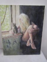 Neil Ward-Robinson 'Saffy' nude in window oil on canvas 40x50cm