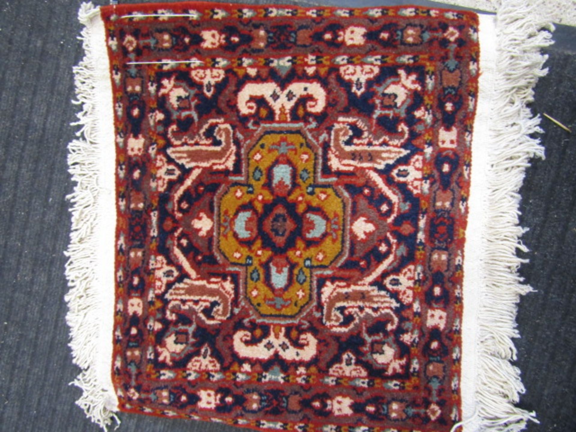 7 square wool Armenian carpet mats 44x42cm (excluding fringe) - Image 7 of 18