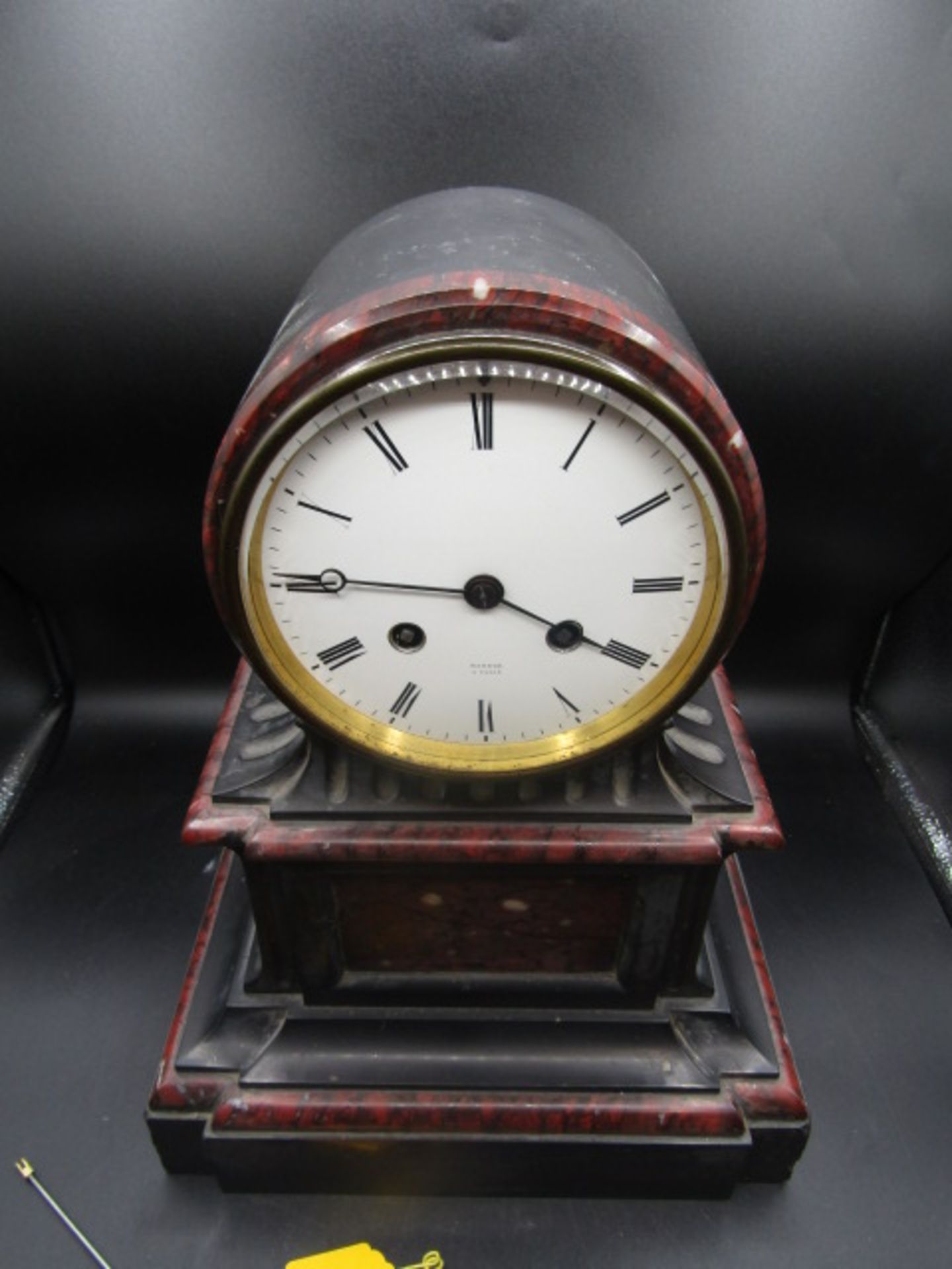 A French Victorian slate clock with pendulum and key- working but not striking - Image 4 of 7