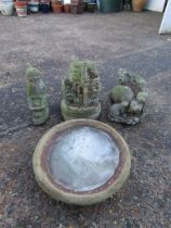 Concrete garden ornaments and birdbath top