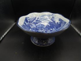 Blue and white footed bowl with crackle glaze finish 30cmDiameter, 15cmH